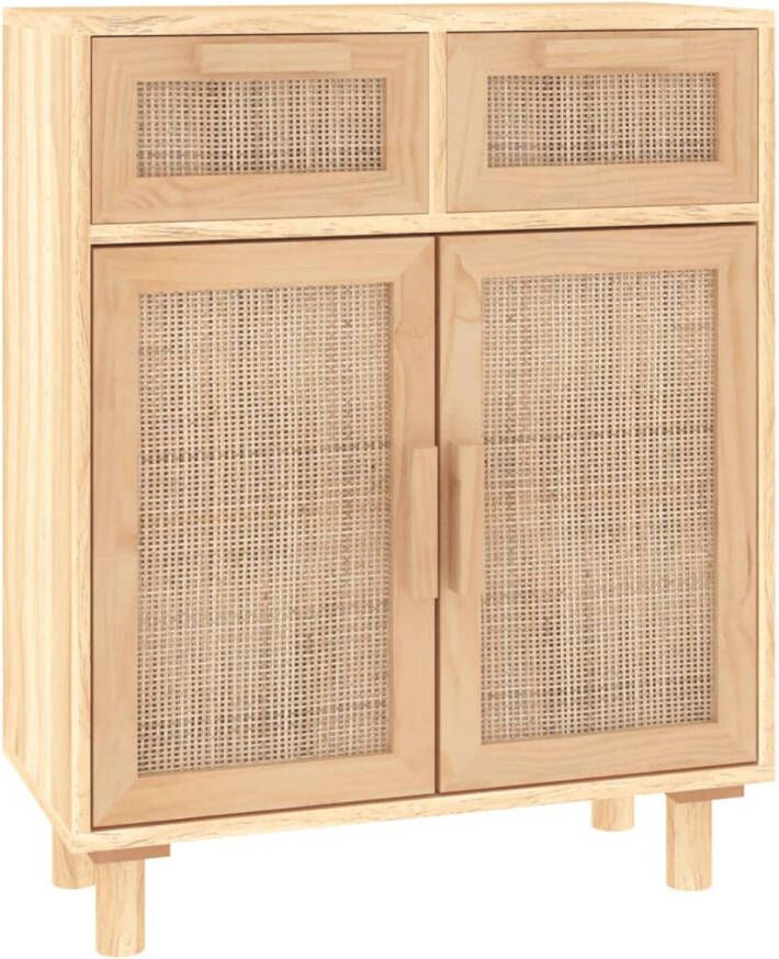 VidaXL -Dressoir-60x30x75-cm-massief-grenenhout-en-rattan-bruin