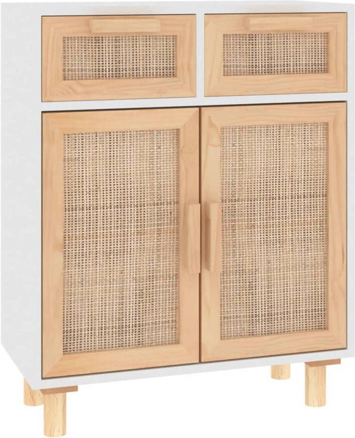 VidaXL -Dressoir-60x30x75-cm-massief-grenenhout-en-rattan-wit