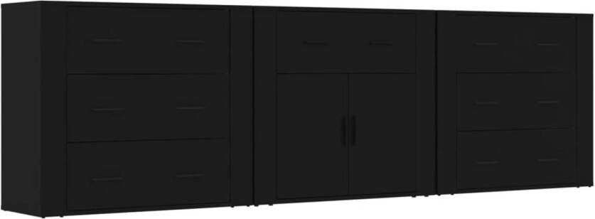 VidaXL -Dressoirs-3-st-bewerkt-hout-zwart