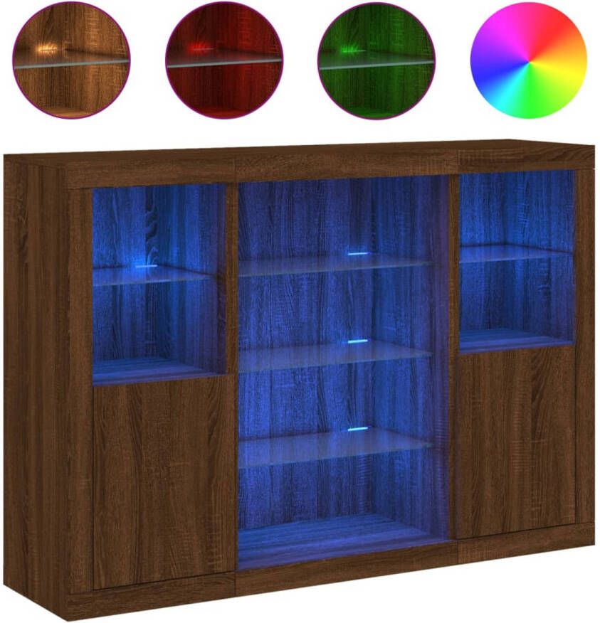 VidaXL -Dressoirs-met-LED-verlichting-3-st-bewerkt-hout-bruineikenkleur