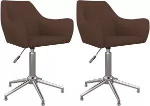 VidaXL Eetkamerstoelen 2 St Draaibaar Stof Bruin