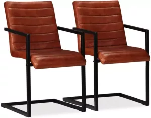 VidaXL Eetkamerstoelen 2 st echt leer bruin