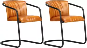 VidaXL Eetkamerstoelen 2 St Echt Leer Tan