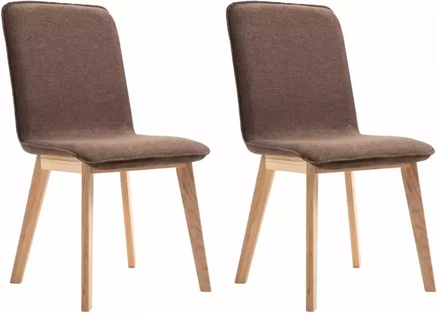 VidaXL Eetkamerstoelen 2 st stof en massief eikenhout bruin