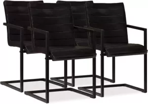 VidaXL Eetkamerstoelen 4 St Echt Leer Antraciet