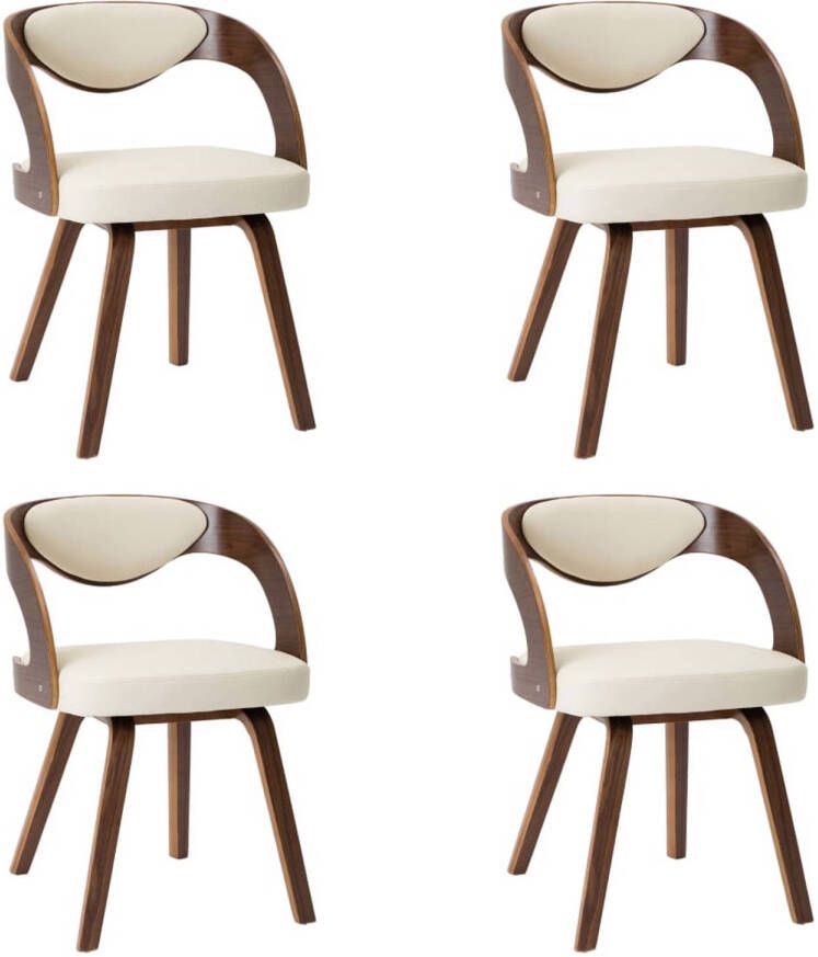 VidaXL Eetkamerstoelen 4 st gebogen hout en kunstleer crÃ¨mekleurig