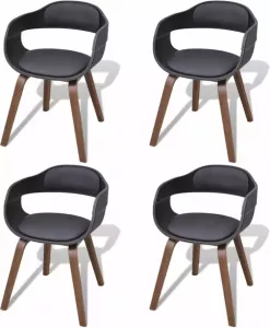 VidaXL Eetkamerstoelen 4 St Gebogen Hout En Kunstleer Zwart