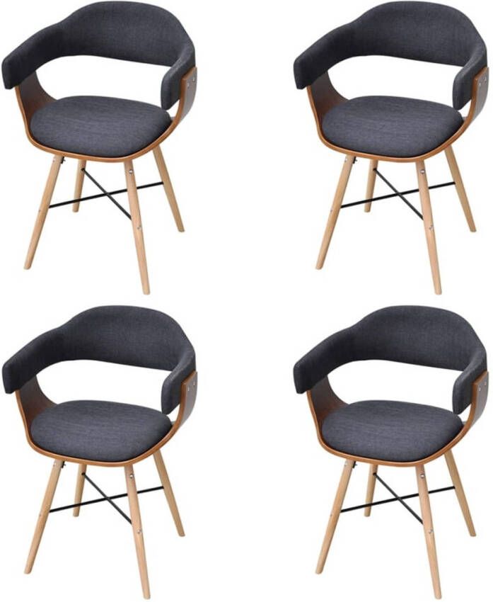 VidaXL -Eetkamerstoelen-4-st-gebogen-hout-en-stof-donkergrijs