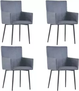 VidaXL Eetkamerstoelen 4 st met armleuningen kunstsuède grijs