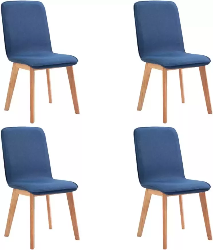 VIDAXL Eetkamerstoelen 4 st stof en massief eikenhout blauw - Foto 1