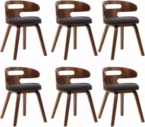 VidaXL Eetkamerstoelen 6 St Gebogen Hout En Stof Donkergrijs