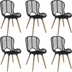 VidaXL -Eetkamerstoelen-6-st-natuurlijk-rattan-zwart