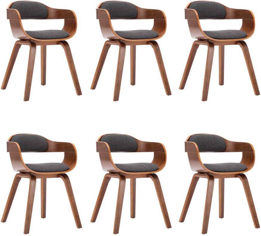 VidaXL -Eetkamerstoelen-6-st-stof-en-gebogen-hout-donkergrijs