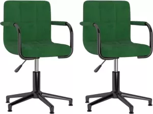 VidaXL Eetkamerstoelen draaibaar 2 st fluweel donkergroen