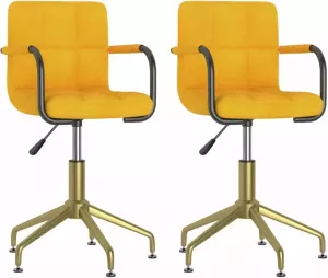 VidaXL Eetkamerstoelen draaibaar 2 st fluweel mosterdgeel