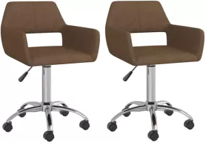 VidaXL Eetkamerstoelen draaibaar 2 st stof bruin