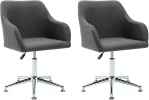 VidaXL Eetkamerstoelen draaibaar 2 st stof donkergrijs