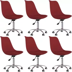 VidaXL Eetkamerstoelen Draaibaar 6 St Stof Wijnrood