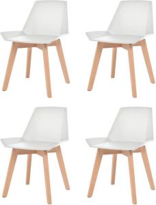 VidaXL Eetkamerstoelen kunststof zitting beukenhouten poten wit 4 st