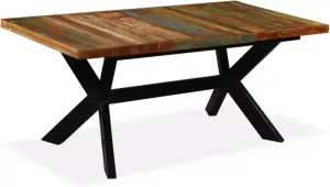 VidaXL Eettafel 180 cm massief gerecycled hout en stalen kruis