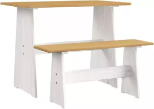 VidaXL Eettafel Met Bankje Massief Grenenhout Honingbruin En Wit
