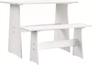 VidaXL Eettafel Met Bankje Massief Grenenhout Wit