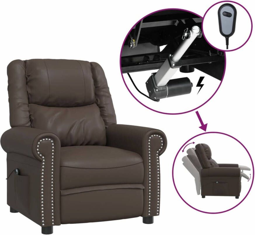 VidaXL Fauteuil elektrisch verstelbaar kunstleer glanzend bruin