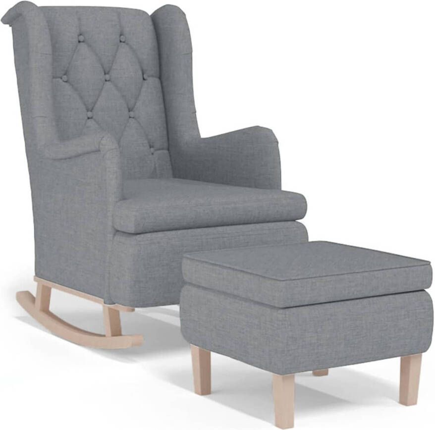 VidaXL Fauteuil met schommelpoten en voetenbank stof lichtgrijs
