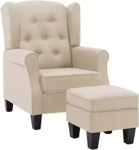 VidaXL Fauteuil Met Voetenbankje Stof Crèmekleurig
