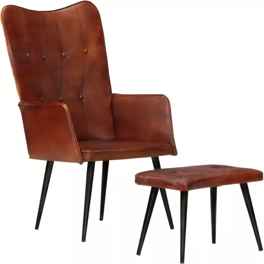 VidaXL Fauteuil met voetensteun echt leer bruin