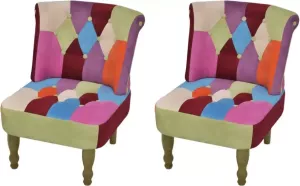 VidaXL Franse stoelen 2 st met patchwork ontwerp stof