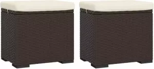 VidaXL Hockers met kussens 2 st 40x30x40 cm poly rattan bruin