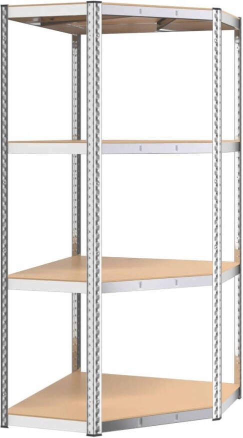 VidaXL Hoekrek 4-laags staal en bewerkt hout zilverkleurig