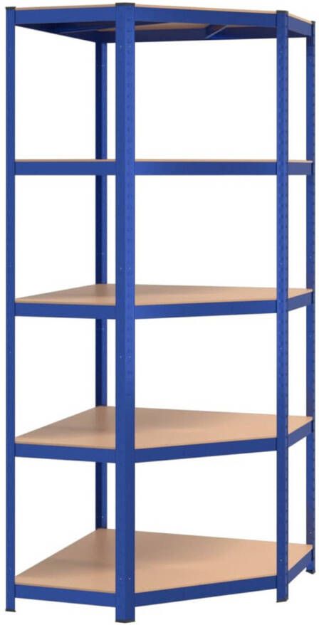 VidaXL Hoekrek 5-laags staal en bewerkt hout blauw