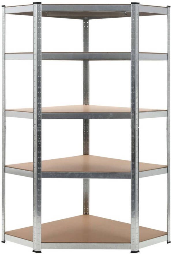 VidaXL Hoekrek 5-laags staal en bewerkt hout zilverkleurig