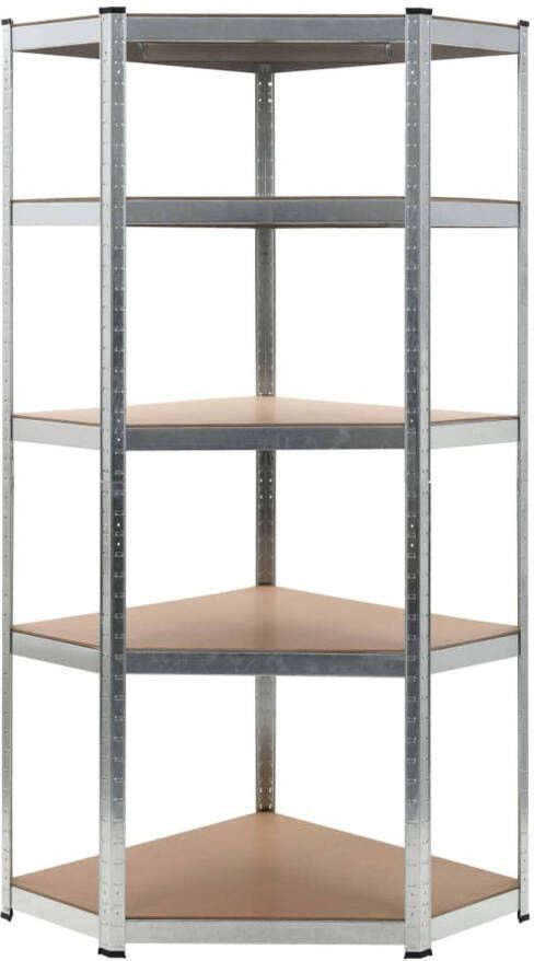 VidaXL Hoekrek 5-laags staal en bewerkt hout zilverkleurig