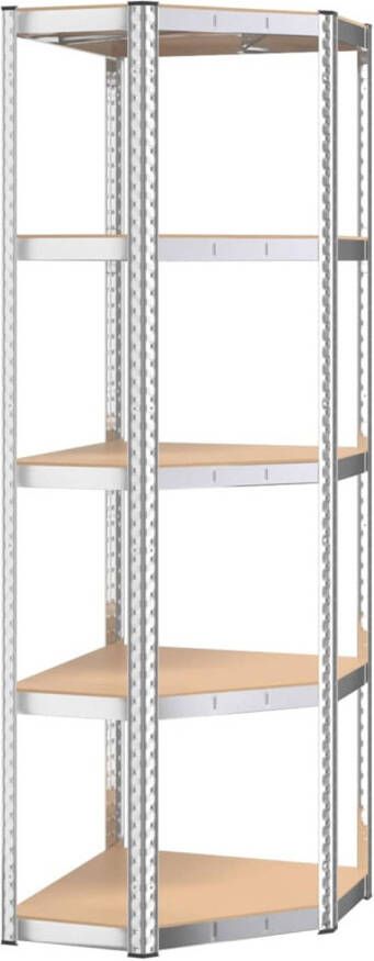 VidaXL Hoekrek 5-laags staal en bewerkt hout zilverkleurig