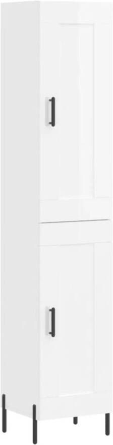 VidaXL Hoge kast 34 5x34x180 cm Hoogglans wit Hoge Kast Houten Kast Witte Kast Opslagoplossing Woonkamerinrichting - Foto 2