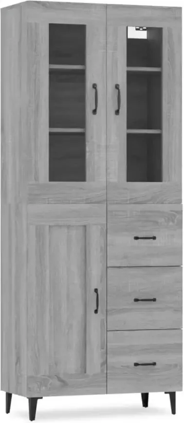 VidaXL Hoge kast 69 5x34x180 cm bewerkt hout grijs sonoma eikenkleurig