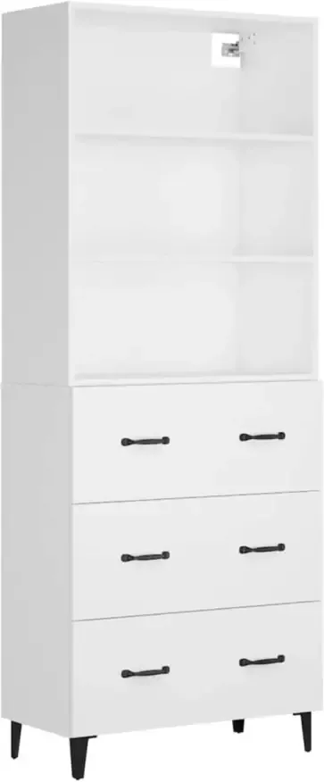 VidaXL Hoge kast bewerkt hout wit - Foto 2