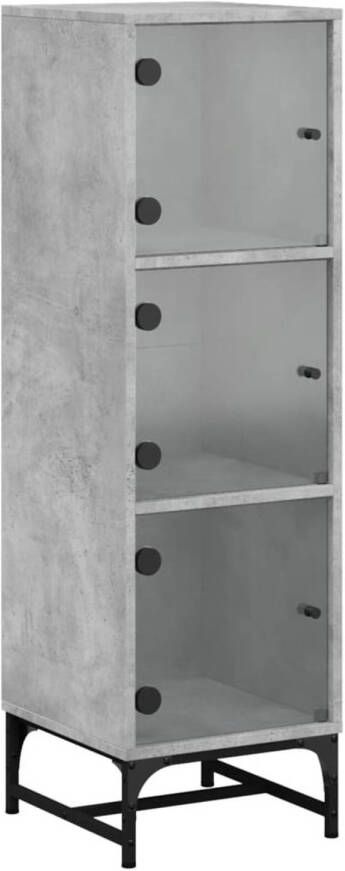 VidaXL -Hoge-kast-met-glazen-deuren-35x37x120-cm-betongrijs