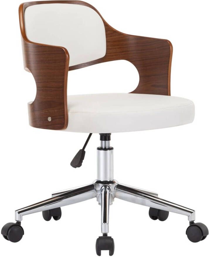 VidaXL -Kantoorstoel-draaibaar-gebogen-hout-en-kunstleer-wit