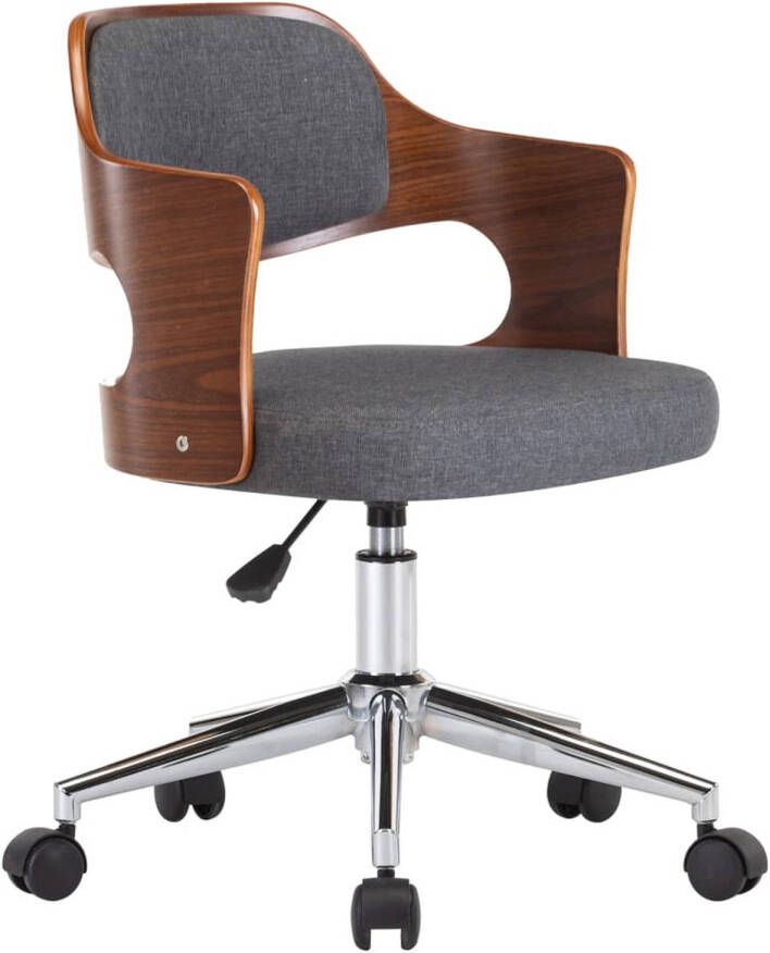 VidaXL -Kantoorstoel-draaibaar-gebogen-hout-en-stof-grijs