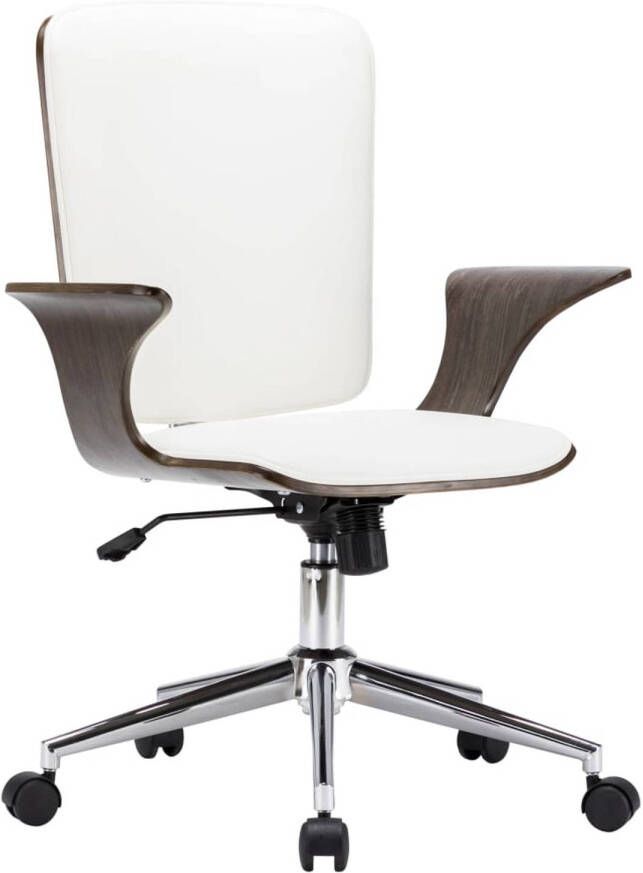 VidaXL -Kantoorstoel-draaibaar-kunstleer-en-gebogen-hout-wit