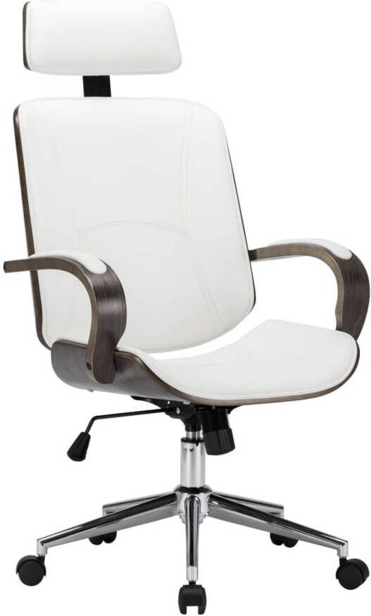 VidaXL -Kantoorstoel-draaibaar-met-hoofdsteun-kunstleer-en-hout-wit