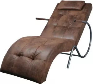 VidaXL Chaise longue met kussen suède-look stof bruin