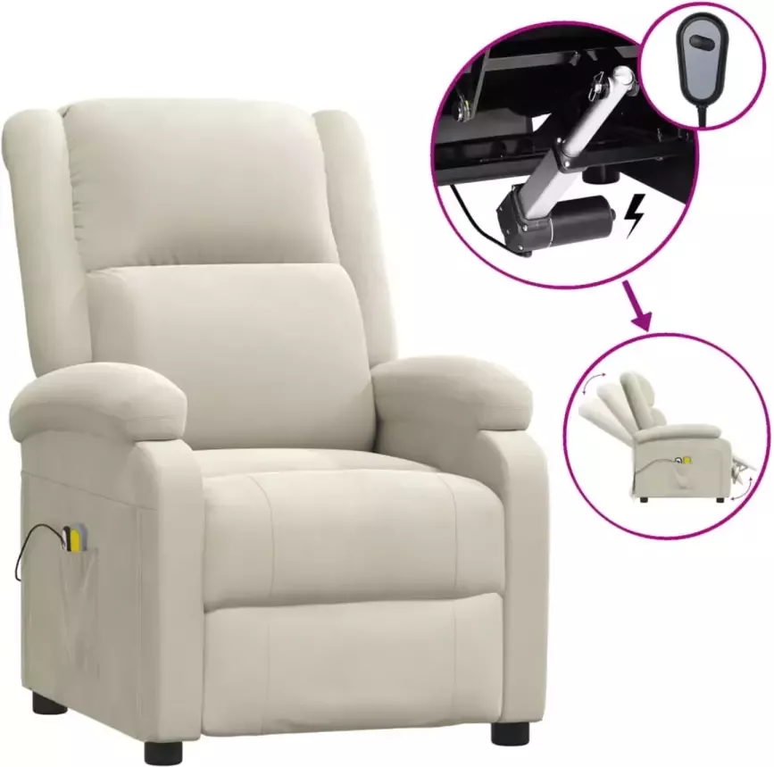 VidaXL Massagestoel verstelbaar elektrisch fluweel crèmekleurig