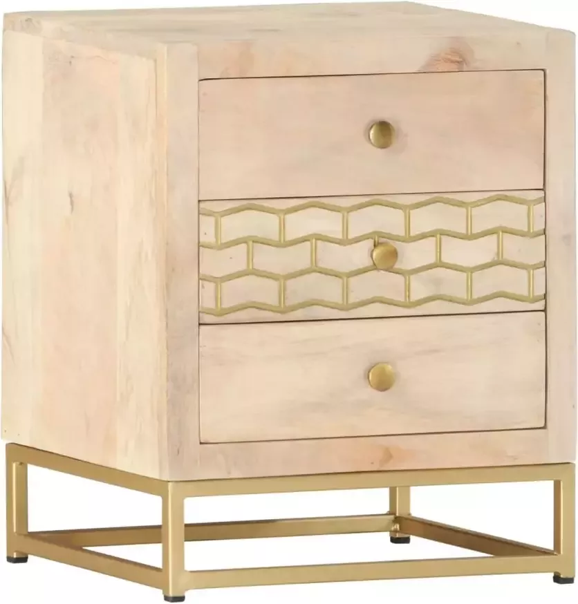 VidaXL -Nachtkastje-40x30x50-cm-massief-mangohout-goudkleurig