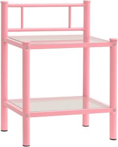 VidaXL -Nachtkastje-45x34 5x60 5-cm-metaal-en-glas-roze-en-transparant