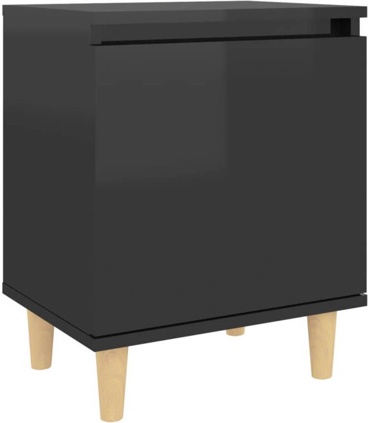 VidaXL -Nachtkastje-met-houten-poten-40x30x50-cm-hoogglans-zwart